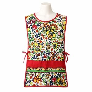 Vintage Floral Tabard Apron Red Yellow Green Psychedelic Retro Kitchen Smock
